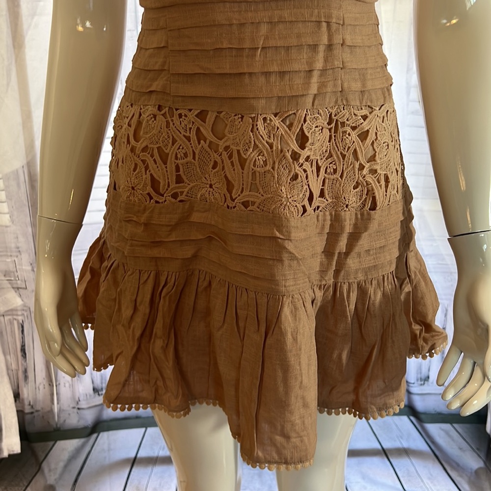 Stone color with lace trimming crisscross back dress - Picture 3 of 6